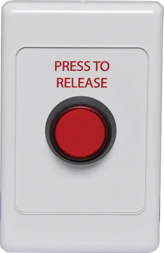 Standard dual cover wallplate fitted with an S0950 red illuminated press release switch. 