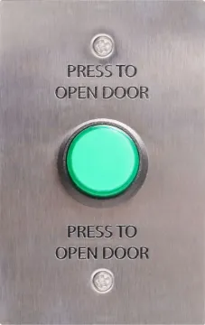 Push To Open Steel Wallplate With Green LED Pushbutton Switch Standard dual cover wallplate fitted with an S0921 green LED illuminated momentary pushbutton switch.