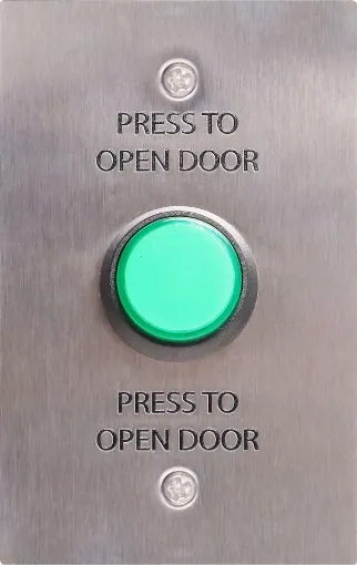 Standard dual cover wallplate fitted with an S0921 green LED illuminated momentary pushbutton switch. 