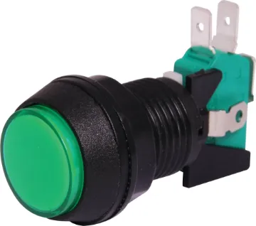 SPDT Momentary LED Green Panel Mount Pushbutton Switch Switch type: SPDT Contact rating:16A @ 250V AC
Contact resistance: <50mΩ  Insulation resistance: >100M&Ω
LED: 12V AC/DC  Dialectric strength: 1000V between poles
Electrical life: >30,000 cycles