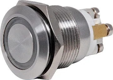 SPST IP65 Vandal Resistant llum. Green Pushbutton Switch Heavy duty vandal resistant switch for indoor/ sheltered outdoor use eg carparks, building 
entrances.