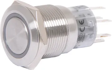 Weatherproof IP65 SPST RGB Vandal Resistant Push Button Heavy duty vandal resistant switch for indoor/ sheltered outdoor use eg carparks, building entrances. Features an addressable RGB LED for virtually any colour illumination! 19mm mounting hole.