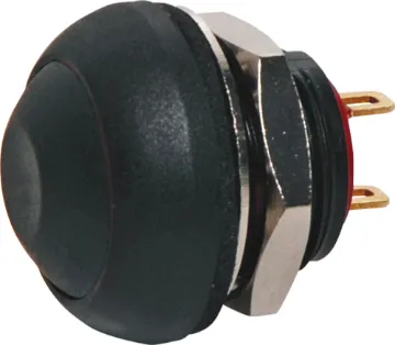 SPST IP67 Rated Dome Momentary Black Pushbutton Switch Contact rating: 125mA @ 125V AC
Contact res.: 50mΩ max.
Insulation res.: 1GΩ min @ 500V DC
Dialectric strength: 1000V AC 1 minute
Electrical life: 500,000 cycles
SPST Momentary with Black pushbutton actuator.