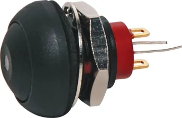 SPST IP67 Rated Dome Momentary Black LED Pushbutton Switch Contact rating: 125mA @ 125V AC
Contact res.: 50mΩ max.
Insulation res.: 1GΩ min @ 500V DC
LED: Red 2V DC
Dialectric strength: 1000V AC 1 minute
Electrical life: 500,000 cycles
SPST Momentary with Black pushbutton actuator and Red LED.