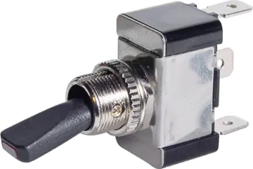 SPST Red LED Low Voltage Toggle Switch SPST switch with red LED built into toggle handle.