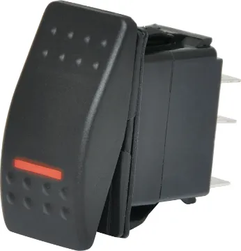 DPST Red Illuminated IP66 Marine 12V/24V Rocker Switch Switch type: Rocker switch, DPST
Contact rating:	10A @ 250V ac / 24V dc
Neon:	Red, 12/24V dc
Electrical life: 	20,000 cycles
Panel thickness:	4mm
Mechanical life:	50,000 cycles
Contact resistance:	<50mΩ
Insulation resistance:	>100MΩ
Dielectric strength:	>1500V ac 1 minute