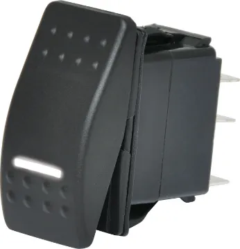 DPST White Illuminated IP66 Marine 12V/24V Rocker Switch Switch type: Rocker switch, DPST
Contact rating:	10A @ 250V ac / 24V dc
Neon:	White, 12/24V dc
Electrical life: 	20,000 cycles
Panel thickness:	4mm
Mechanical life:	50,000 cycles
Contact resistance:	<50mΩ
Insulation resistance:	>100MΩ
Dielectric strength:	>1500V ac 1 minute