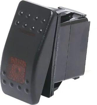 SPST Red Illuminated IP66 Marine 12V/24V Rocker Switch A marine/boat style flat rocker switch suitable for use in 12V DC or 24V DC power systems. Red illumination.