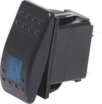 SPST Blue Illuminated IP66 Marine 12V/24V Rocker Switch A marine/boat style flat rocker switch suitable for use in 12V DC or 24V DC power systems. Blue illumination.