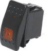 A marine/boat style flat rocker switch suitable for use in 12V DC or 24V DC power systems. Orange illumination.