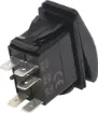 A marine/boat style flat rocker switch suitable for use in 12V DC or 24V DC power systems. Green illumination.