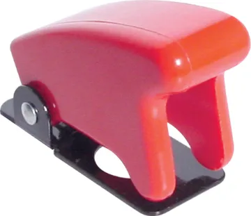 Toggle Switch Cover Missile Style Red Turn a regular toggle into a missile launch style switch.
Prevents accidental activation. Cover turns switch off when snapped down. Suits S 1040, S 1042, S 1050 and S 1052.