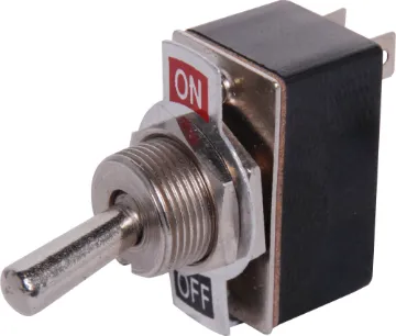 SPST 2A Toggle Switch With On-Off plate and metal actuator.