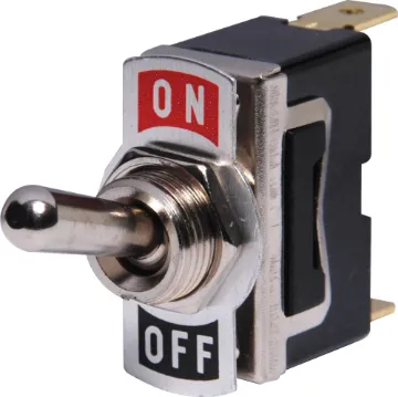 SPST 10A Heavy Duty Toggle Switch With On-Off plate and metal actuator.
