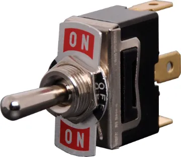 SPST (Mom. On/Off/Mom. On) 10A Heavy Duty Toggle Switch Plate: On-Off-On
Contact rating: 10A @ 250V AC
Mounting hole diameter: 12mm
Actuator:	Metal
Contact resistance:	50mΩ max.
Insulation resistance: >1000MΩ
Dielectric strength:	>1500V AC 1 minute