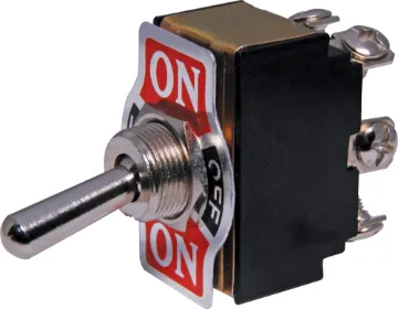 DPDT (On/Off/On) 6A Heavy Duty Toggle Switch DPDT switch with On-Off-On plate. Locks on in both directions.
With metal actuator.