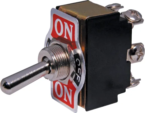 DPDT switch with On-Off-On plate. Locks on in both directions.
With metal actuator.