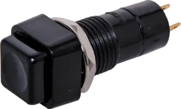 SPST Square Momentary Black Solder Tail Pushbutton Switch SPST Momentary with a black cap.