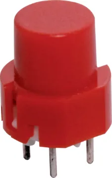 SPST Momentary Red PCB Mount Tactile Switch Switch type:  SPST momentary
Contact resistance:  &#880420M&#937
Contact breaking capacity: 10mA/35VDC
Actator diameter:  9mm
Insulation resistance: 100000M&#937
Dielectric strength:  500V
Inter-terminal capacity:  1pF
Life (nominal current & voltage):  500000 cycle
Temperature range:  -20ºC to +65ºC
Solderability:  235