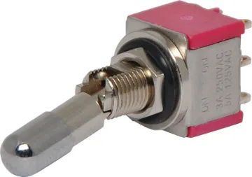 DPDT With Locking Mech. Solder Tail Mini Toggle Switch Includes an actuator that cannot be operated accidentally. To switch on or off the actuator must be pulled out before switching can take place.
 
The Salecom range of miniature and sub-miniature switches are pin for pin compatible with several other lea