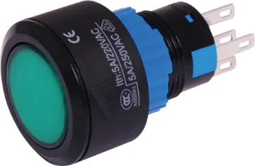 SPDT Round Green Push Button Switch Mech. lifetime:	1M operations min
Electrical life:	≥50,000 operations min
Electrical rating:	250V AC 5A
LED:	12V (inbuilt resistor)