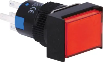 SPDT Mom. LED Red Solder Tail Pushbutton Switch 	 SPDT Momentary Action - Red
Switch type: Momentary
Body material: High grade thermoplastic
Operating travel: 3.0mm
Actuating force: 200-500gm
Mech. lifetime: 1M operations min
Electrical life: ≥50,000 operations min.
Electrical rating: 250V AC 5A
LED: 24V (inbuilt resistor)
Dielectric strength:  2kVAC, 50Hz, 1 min
Insulation res