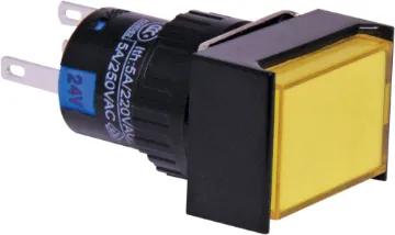 SPDT Mom. LED Yellow Solder Tail Pushbutton Switch 	 	 SPDT Momentary Action - Yellow
Switch type: Momentary
Body material: High grade thermoplastic
Operating travel: 3.0mm
Actuating force: 200-500gm
Mech. lifetime: 1M operations min
Electrical life: ≥50,000 operations min.
Electrical rating: 250V AC