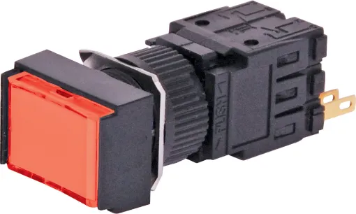 Momentary type illuminated switch incorporating a very positive, audible and tactile feel when operated. Includes provision for a globe. In-built diffuser can be directly engraved. Alternatively a clear printed label can be placed behind the coloured cove.