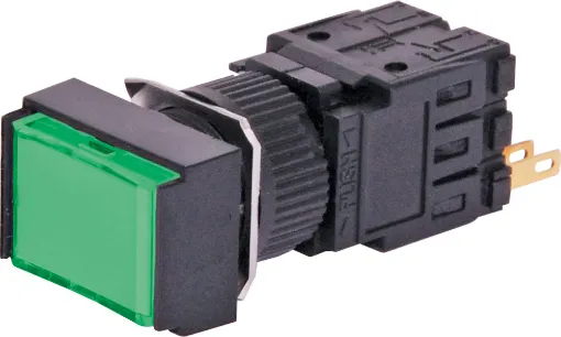 Momentary type illuminated switch incorporating a very positive, audible and tactile feel when operated. Includes provision for a globe. In-built diffuser can be directly engraved. Alternatively a clear printed label can be placed behind the coloured cove.