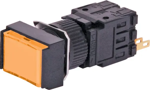 Alternate type illuminated switch incorporating a very positive, audible and tactile feel when operated. Includes provision for a globe. In-built diffuser can be directly engraved. Alternatively a clear printed label can be placed behind the coloured cove.