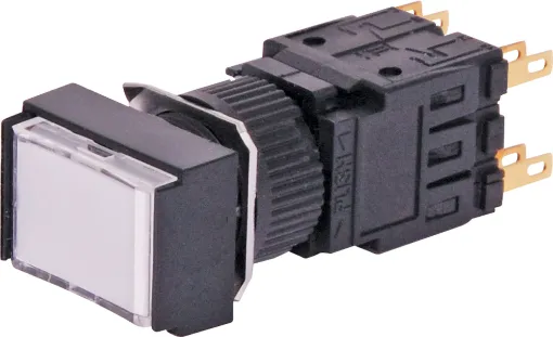 Alternate type illuminated switch incorporating a very positive, audible and tactile feel when operated. Includes provision for a globe. In-built diffuser can be directly engraved. Alternatively a clear printed label can be placed behind the coloured cove.