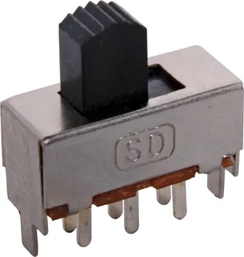 DPDT PCB Mount Miniature Slide Switch With plastic actuator.