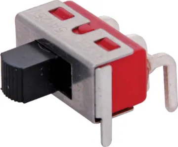 SPDT 90 Deg. PCB Mount (Horizontal) Miniature Slide Switch  With plastic actuator.