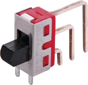 SPDT 90 Deg. PCB Mount Vertical Miniature Slide Switch  With plastic actuator.