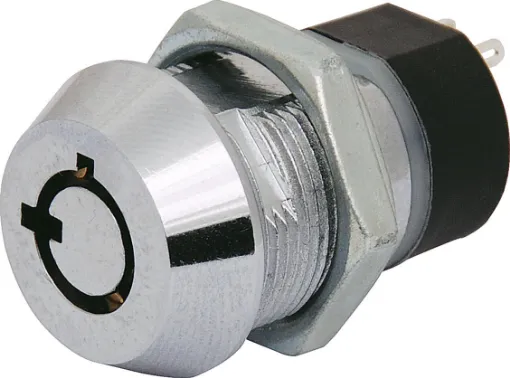 Standard. DPST. Radial type  tumbler mechanism. Silver plated contacts and terminals. Rated at 2A @ 250V AC.  Key removable in both positions. Supplied with two keys. Four terminals.   Overall depth with key inserted 69mm, including terminals.
Blank Key 