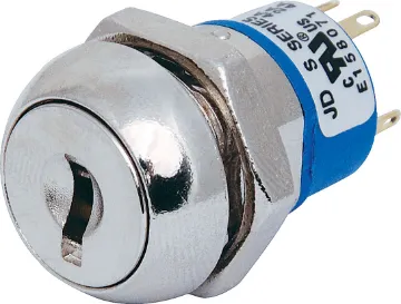 2 Position DPDT Keyswitch Panel hole 19mm, length 27.5mm from rear of front shroud, 33.6mm overall depth, 61mm depth with key inserted, including terminals. Overall diameter 22mm. Two keys supplied with each switch.
Rated 2A @ 250V AC.
Key removable in left hand position only.