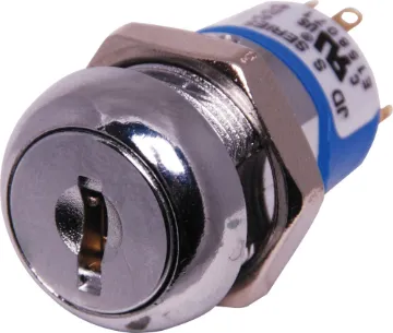 2 Position 003 Key DPDT Keyswitch Panel hole 19mm, length 27.5mm from rear of front shroud, 33.6mm overall depth, 61mm depth with key inserted, including terminals. Overall diameter 22mm. Two keys supplied with each switch.
Rated 2A @ 250V AC.
