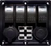 Switch all your gear on and off with this handy power control plate for cars, caravans and 4WDs. Includes; 4x Rocker switches with blue LED, 2x 50A Anderson style connectors with covers, 1x 12V Car Accessory socket and 2x 5V USB Type-A Ports. 

