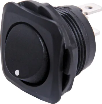 SPST Round (Square Facia) Rocker Switch Switch Type: SPST Alternate rocker switch
Contact Rating: 6A @ 250V AC 
Panel Cutout: 20mmØ 
Panel Thickness: 6mm Max.