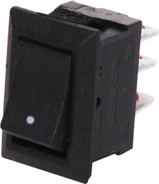 SPDT Ultra-Mini Rocker Switch Switch type: SPDT rocker switch
Contact rating: 3A @ 240V AC
Electrical life: 10,000 cycles
Mechanical life: 30,000 cycles
Panel cutout: 8.5 x 13.2 mm
Panel thickness: 0.75 - 2mm
Contact resistance: 20mΩ max.
Insulation resistance: >1000M ohm
Dielectric strength: >1500V AC 1 minute