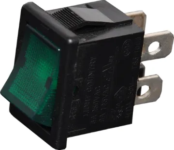 DPST Green Illuminated Mini Rocker Switch Contact Rating: 6A @ 250V AC 
Neon Colour: Green 
Neon Voltage: 240V AC 
Panel Cutout: 19.2 x 13mm 
Electrical Life: 10,000 Cycles 
Mechanical Life: 15,000 Cycles 
Contact Resistance: <20mΩ
Insulation Resistance: >1000MΩ 
Dielectric Strength: >1500V 1 Minute
 >3000V Between Poles