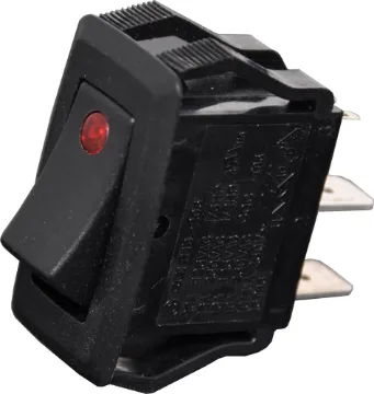 SPST Heavy Duty Red LED Dot Rocker Switch Switch Type: SPST
Contact Rating: 10A @ 250V AC
LED (S 3226): Red, 1.8V DC
Panel Cutout: 27.6 x 13.8 mm 
Electrical Life: 20,000 Cycles
Mechanical Life: 100,000 Cycles
Contact Resistance: <50mR
Insulation Resistance: >100MR
Dielectric Strength: >1500V AC 1 Minute