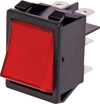 DPDT Heavy Duty Red Illuminated Rocker Switch A full illuminated DPDT heavy duty rocker switch for panel mounting into equipment and control panels. Electrical contacts are rated to 15A @ 250V AC.