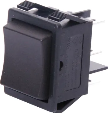 DPDT Heavy Duty Centre-Off Spring Return Rocker Switch A heavy duty DPDT 'centre-off' panel mount rocker switch. The switch configuration is momentary each way, returning to centre-off after release.