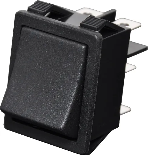 Heavy duty DPDT panel mount rocker switch with a 15A @ 250V AC contact rating for high current mains applications. Excellent mechanical and electrical life specifications. 