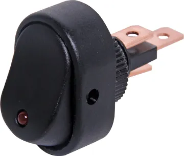 SPST Low Voltage Red LED Rocker Switch Designed for use in low voltage applications, this LED illuminated panel mount rocker switch is an SPST alternate type.