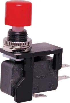 SPDT Momentary Push Button Microswitch Type: SPDT Momentary
Contact Rating: 250VAC 5A for Resistive load, 250VAC 4A for Inductive load
Contact Resistance: < 15mR
Mounting Hole Diameter: 10mm