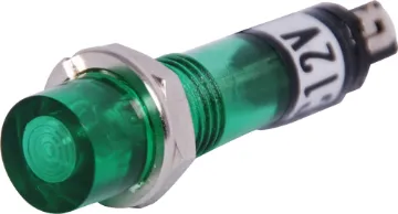 Green 12V DC Panel Lamp 12V panel mount lamp indicators. Mounting hole 7mm.
Current draw: 50mA
Operational life:  5000-8000hrs
