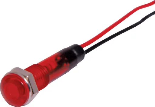 Mounting hole: 6.7mm &Oslash
Mounting depth: 27mm
Maximum panel thickness: 6.5mm
Lead length: 90mm.