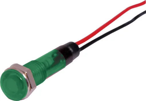 Mounting hole: 6.7mm &Oslash.
Mounting depth: 27mm
Maximum panel thickness: 6.5mm
Lead length: 90mm.